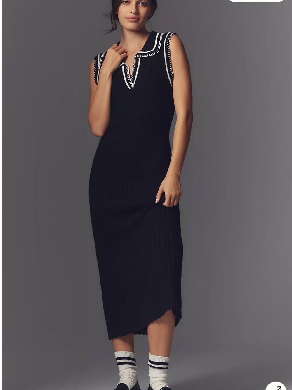 En Saison Granger Sleeveless Collared Black Knit Midi Dress Size S EUC